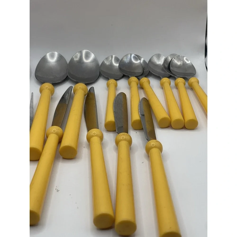 Vintage AMEFA Yellow‎ Handled Flatware Set Stainless Steel Made in Taiwan